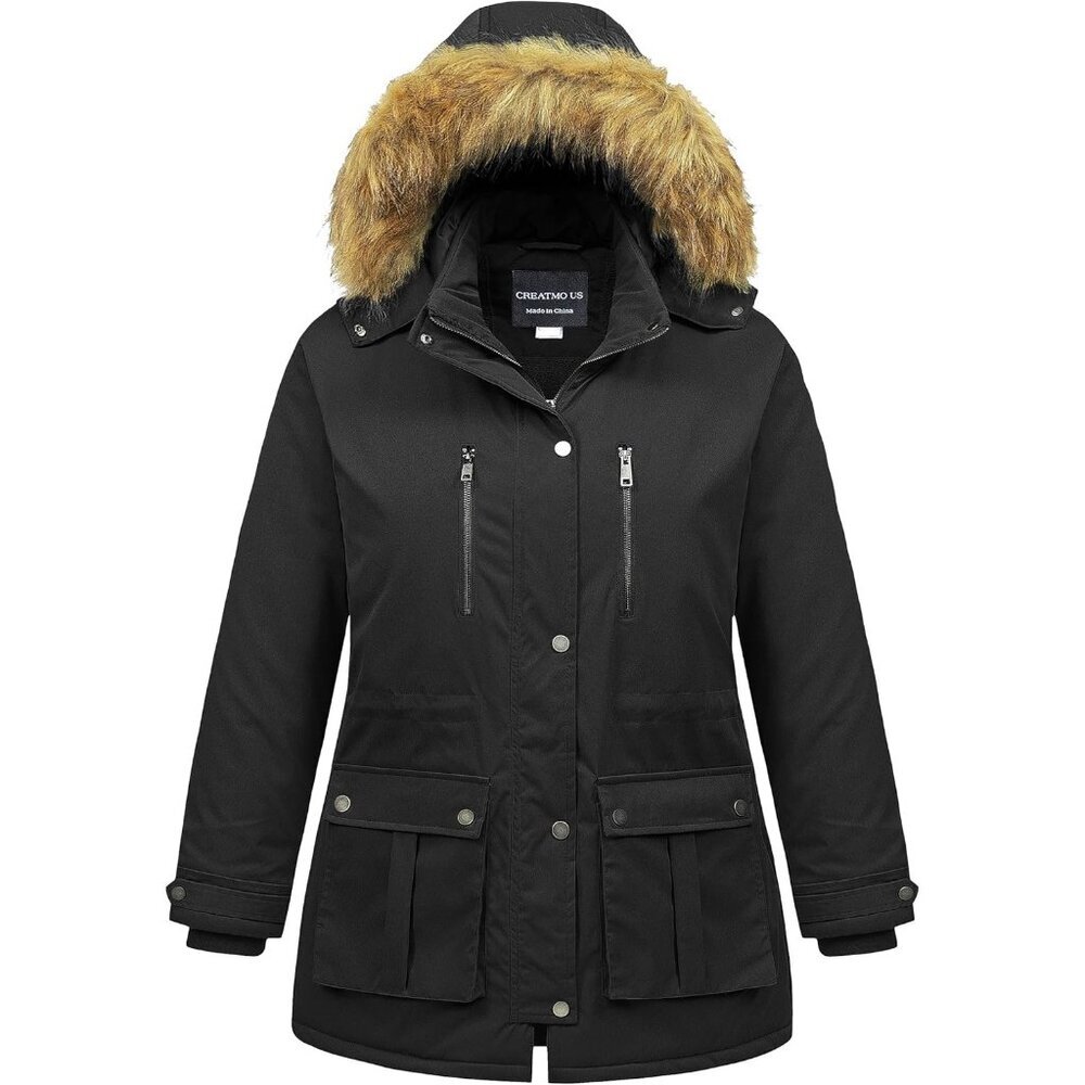 Women's Winter Warm Black Waterproof Long Puffer Jacket Coat Thicken Fur Hood
